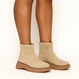 Lucky Brand Suede Ankle Boots | Tan Chunky Sole | Size 6.5 | MSRP $139